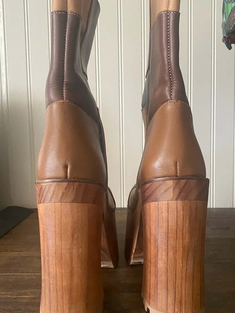 Steve Madden Two-Tone Brown Leather Platform Mid-Calf Boots